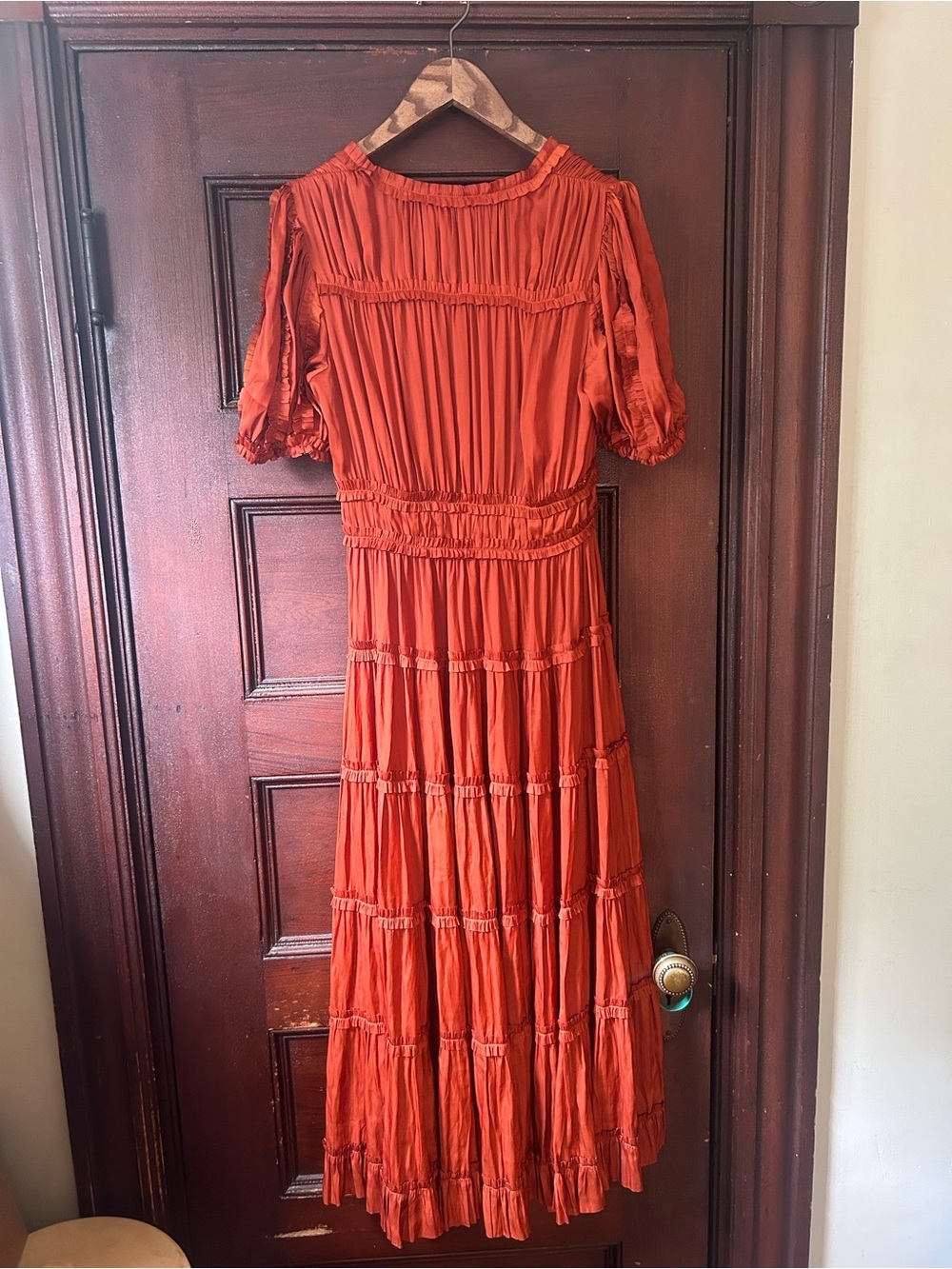 Ulla Johnson Olivia Puff Sleeve Ruffle Satin Midi Dress Boho Mermaidcore Size 8 - Picture 9 of 12